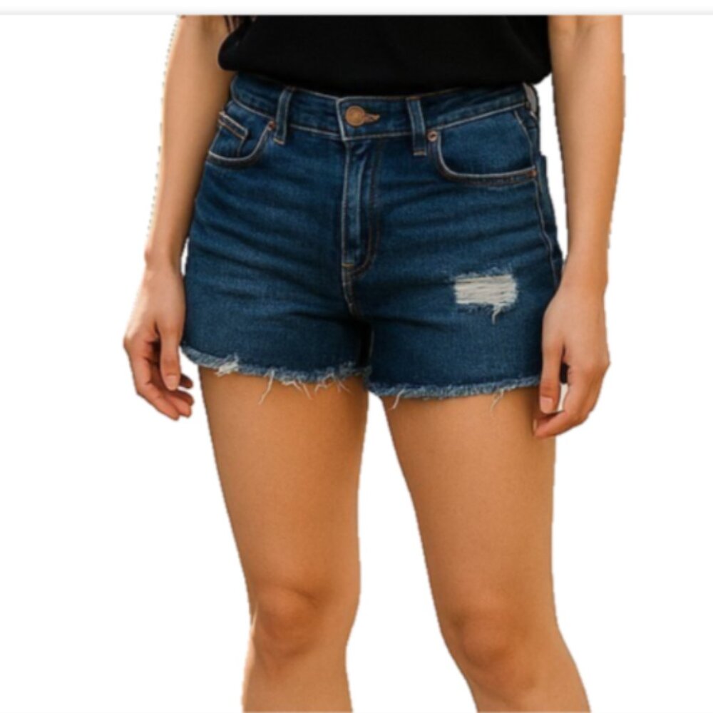 American Eagle Outfitters Distressed Denim Shorts Size 4 Raw Hem Blue Festival
